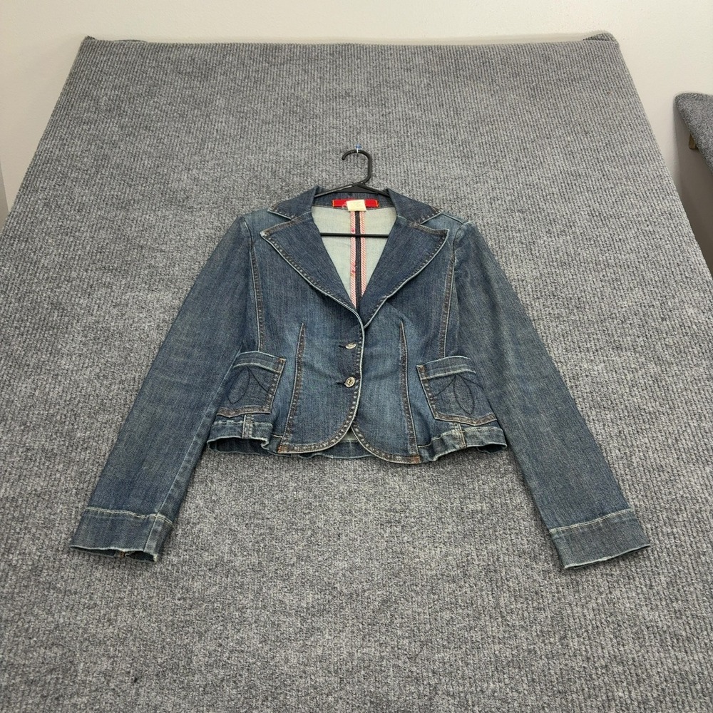 Level 99 Blazer Jacket Womens S Blue Cotton Denim Fitted Y2K Casual Style